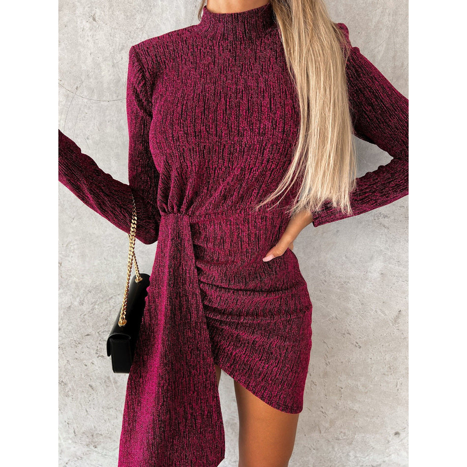 Bronzing High-Collar Dress - 2026 "INS" Liquid Metal Party Luxe