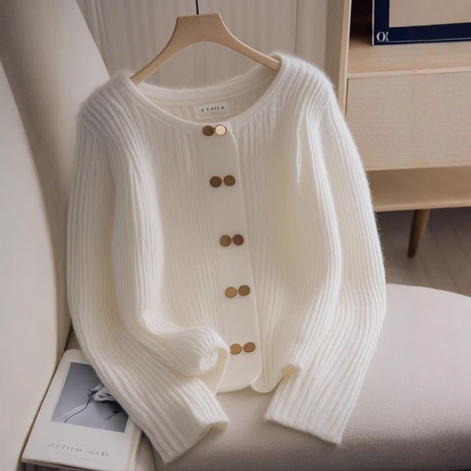 Women’s White High-End Knitted Lazy Sweater