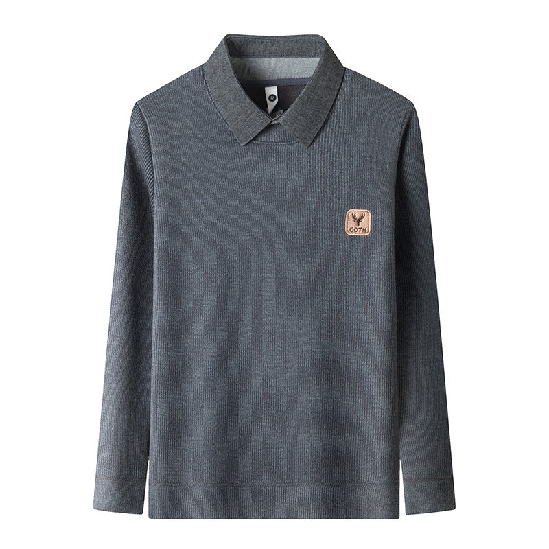 Men’s Faux Two-Piece Velvet Knit Sweater Autumn Winter