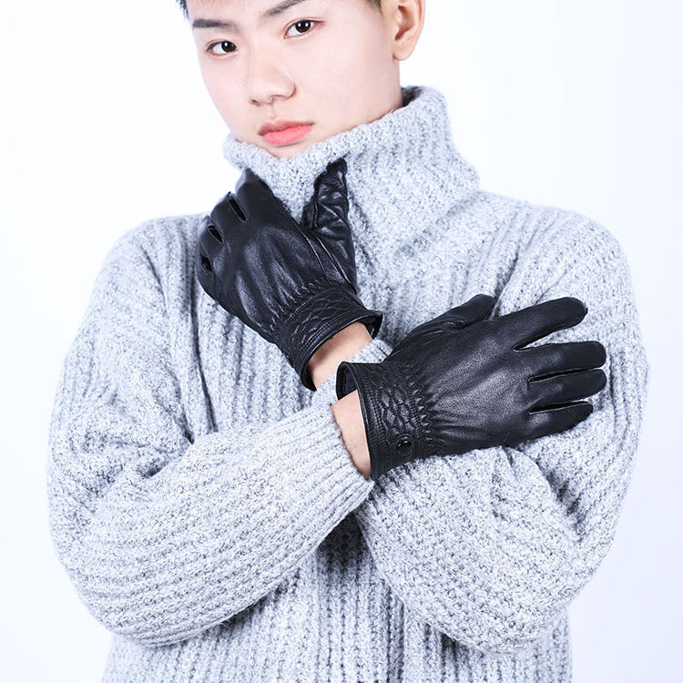 Men’s Fleece-Lined Leather Gloves – Winter Warm Windproof Riding