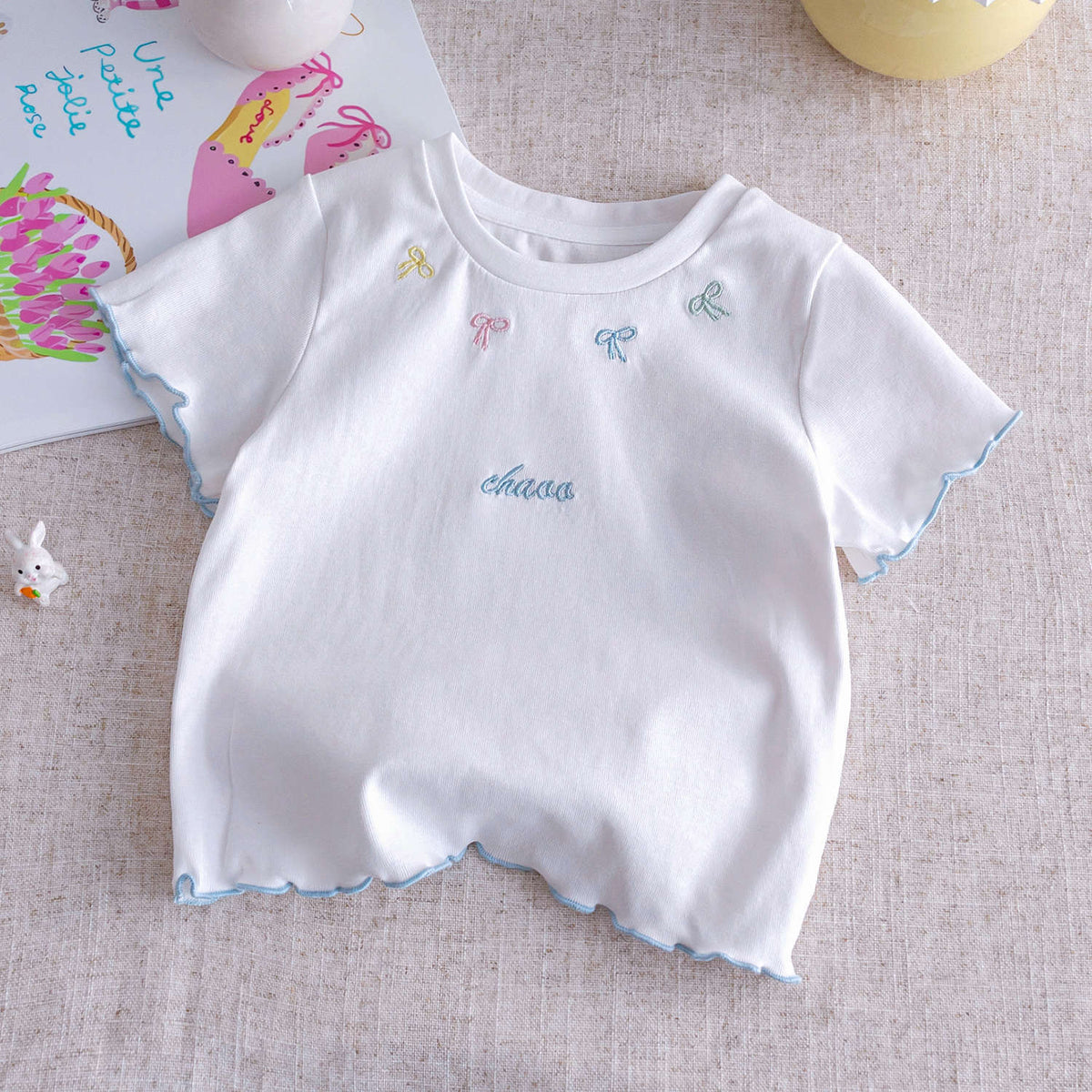 Girls Bow Embroidered T-Shirt – Stylish Summer Top – T-Shirts – Image 7