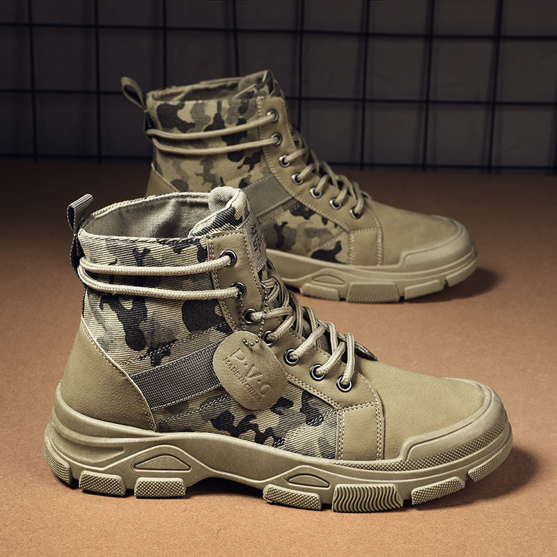 STOCK-Camo Canvas Boots – High-Top Cowboy Workwear Shoes
