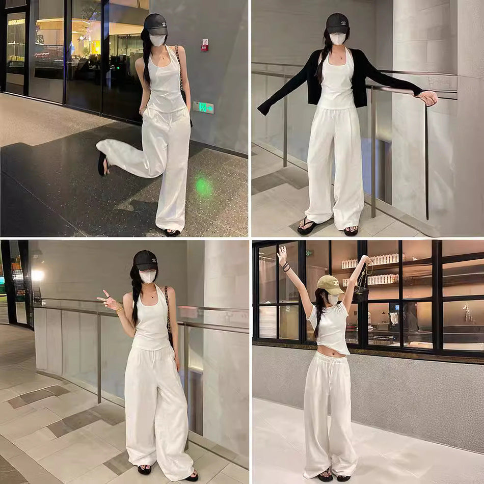 White Cotton-Linen Loose Wide-Leg Pants