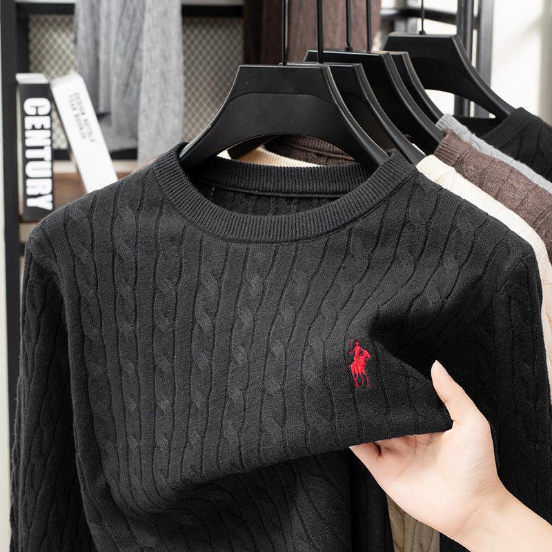 High-End Twisted Men's Knitwear Round Neck Pony Sweater Mens