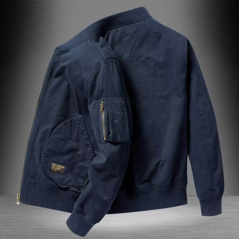 Multi-Pocket Bomber Jacket for Men – Casual Baseball Collar