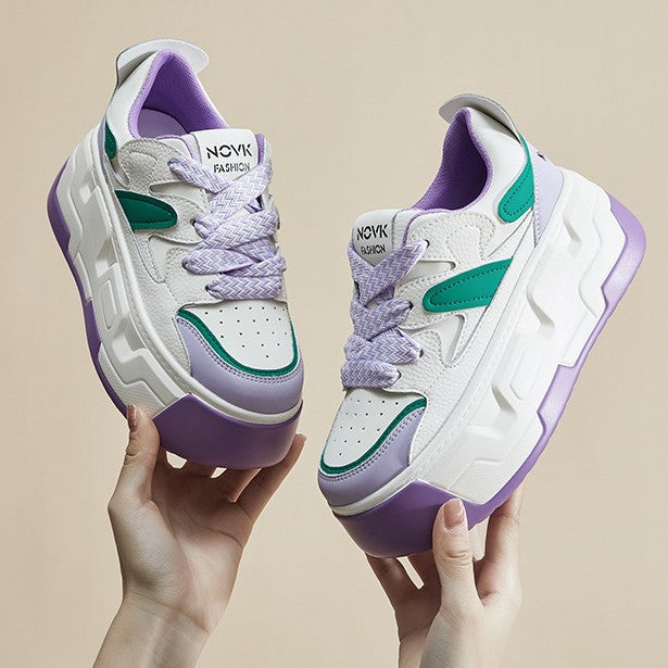 Round-Toe Hidden Height White Casual Sneakers