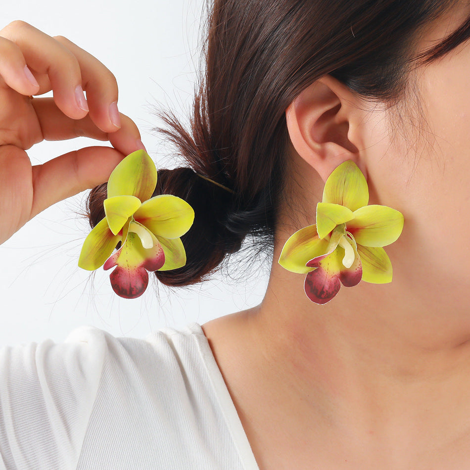 Butterfly Orchid Multi-Layer Flower Statement Earrings