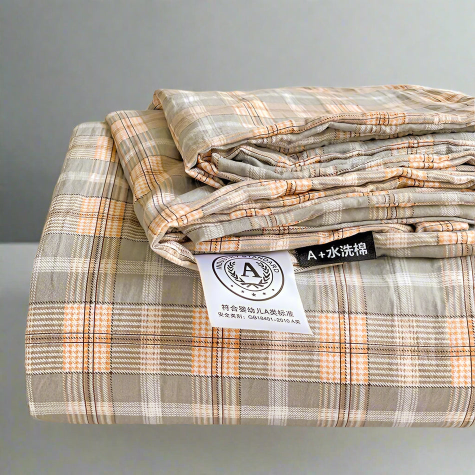 Washed Cotton Bed Sheet – Class A Plaid & Solid Colors