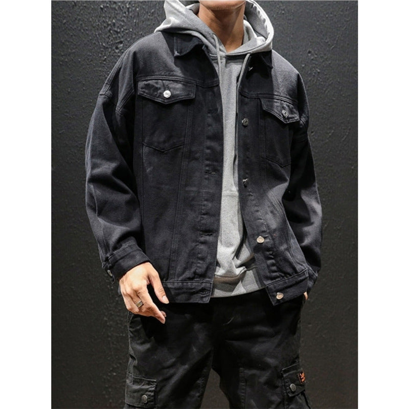STOCK-Men's High Street Denim Jacket Retro Workwear Casual