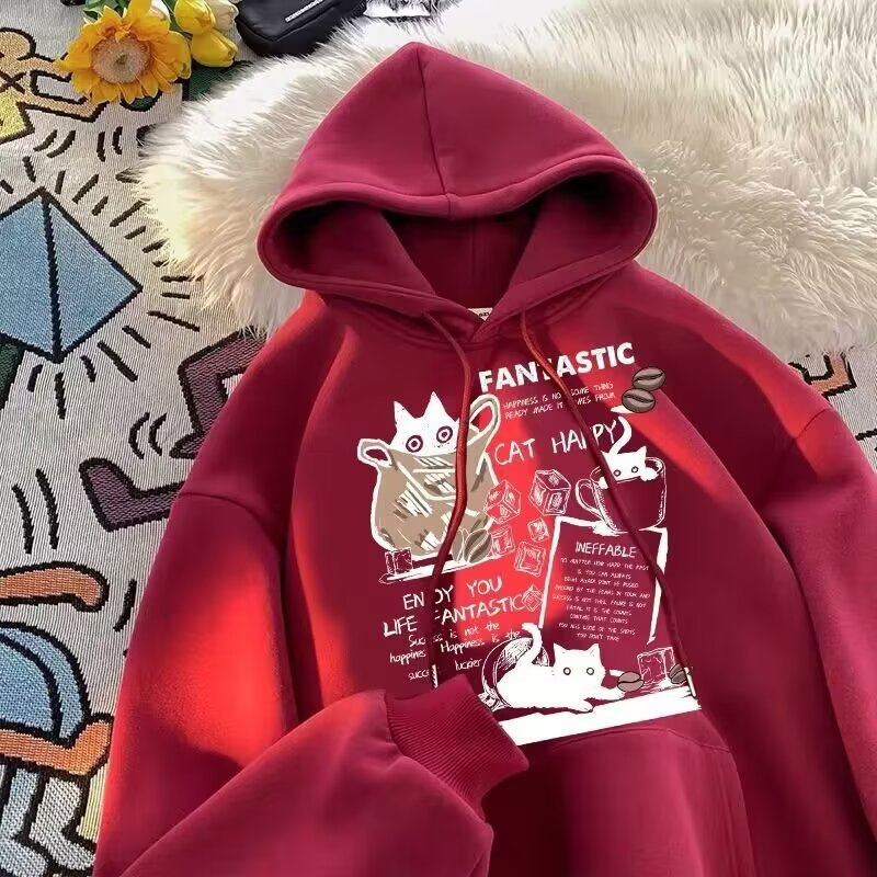 Men’s American-Style Velvet Hoodie – Autumn-Winter Loose Pullover