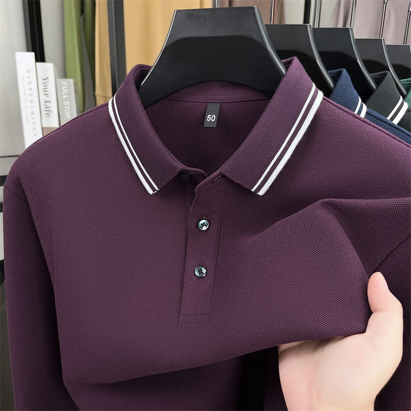 Men's Pure Cotton Long Sleeve Polo Shirt Casual Loose Fit
