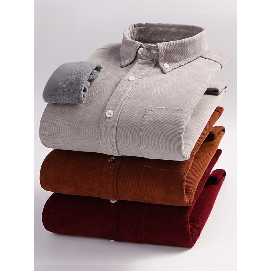 Men’s Corduroy Fleece-Lined Shirt – Winter Casual Coat