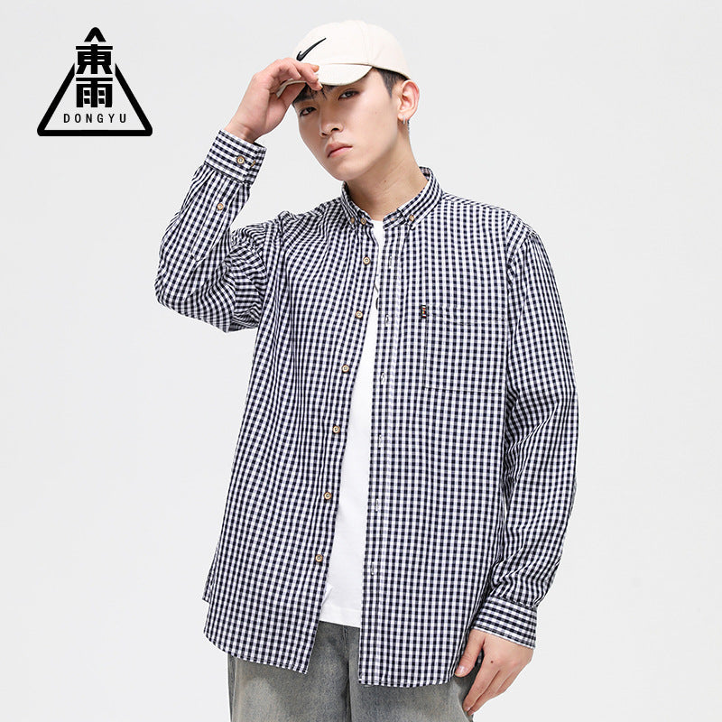 STOCK-Men’s Cotton Plaid Shirt – Long Sleeve Casual Slim Fit