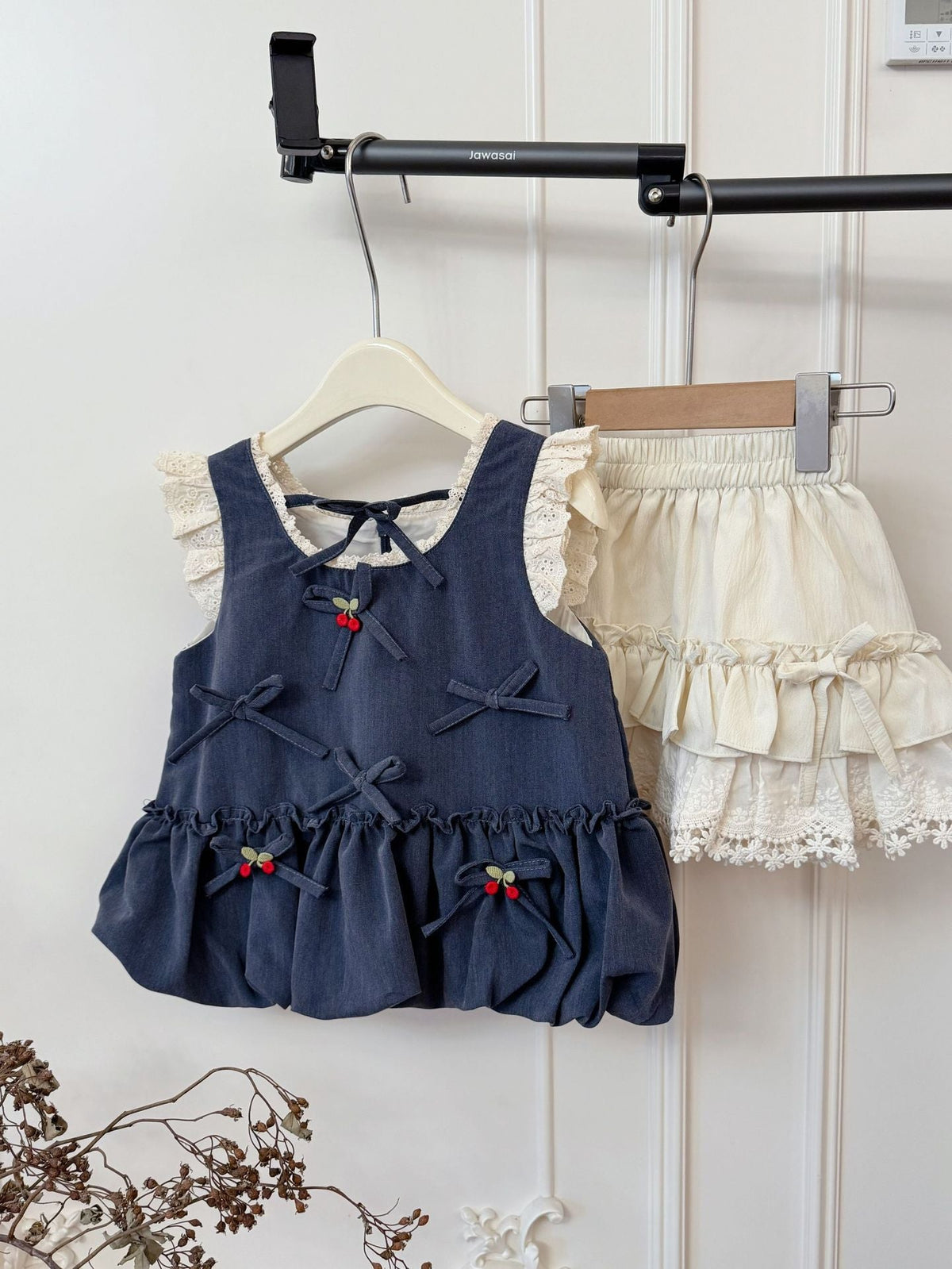 Girls Cherry Bow Lace Skirt Pants Set Summer 2026 – Summer Kids Fashion Nepal | Tudoholic