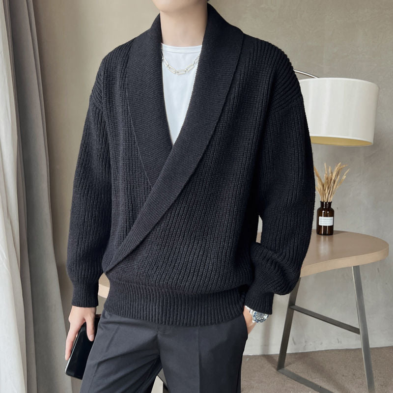 Men’s Korean-Style Thickened Loose V-Neck Casual Sweater