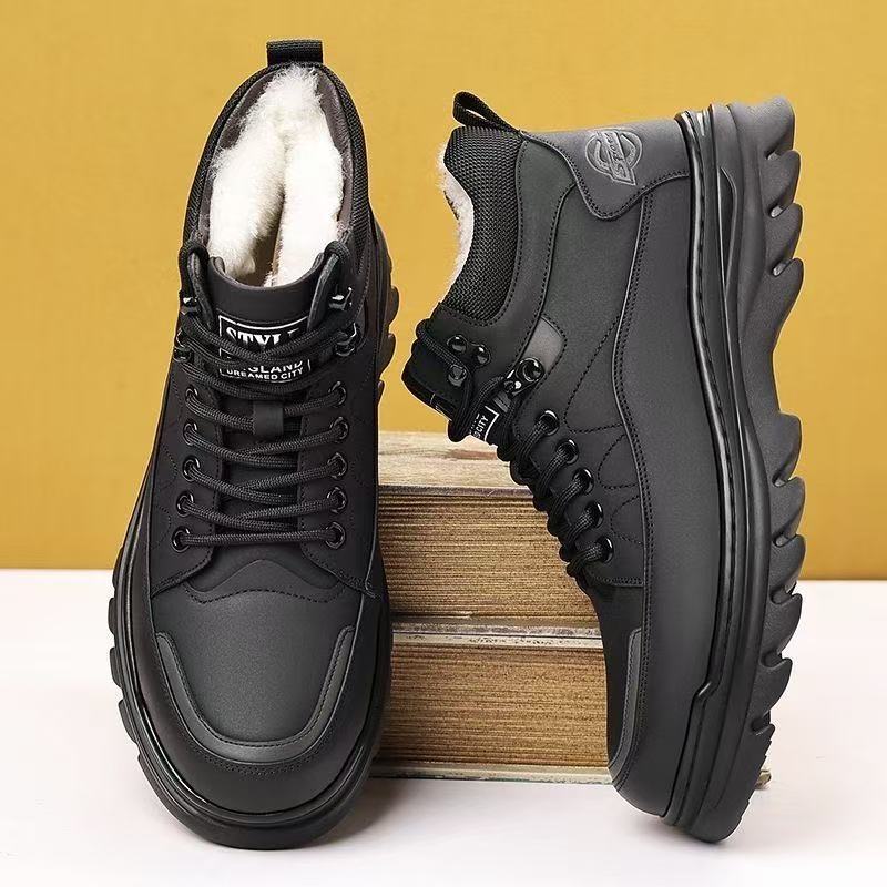 Men’s Winter High-Top Fleece-Lined Cotton Leather Shoes