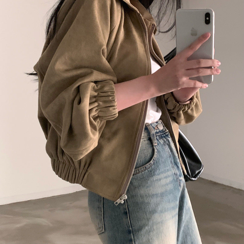 STOCK-Korean Retro Suede Short Jacket