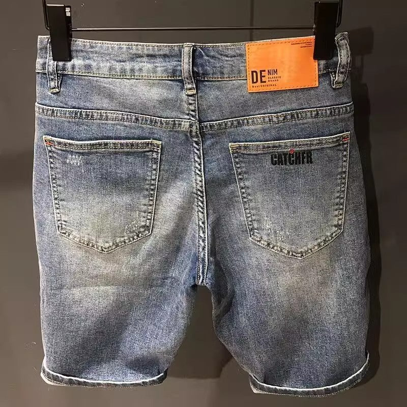 2025 Men’s Trendy Retro Slim Denim Shorts Korean Style