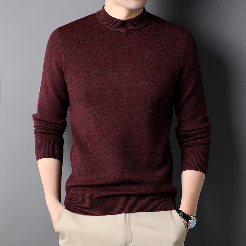 Men’s Fleece-Lined Half-High Neck Sweater Winter Warm Top