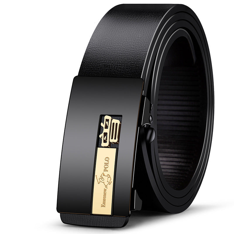 Anpripaul Men’s Genuine Leather Belt with Toothless Buckle