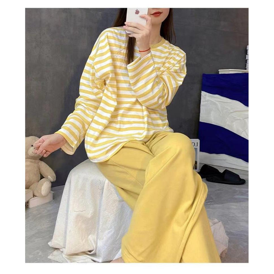 Striped Pajama Set with Built-in Breast Pads – Spring/Fall