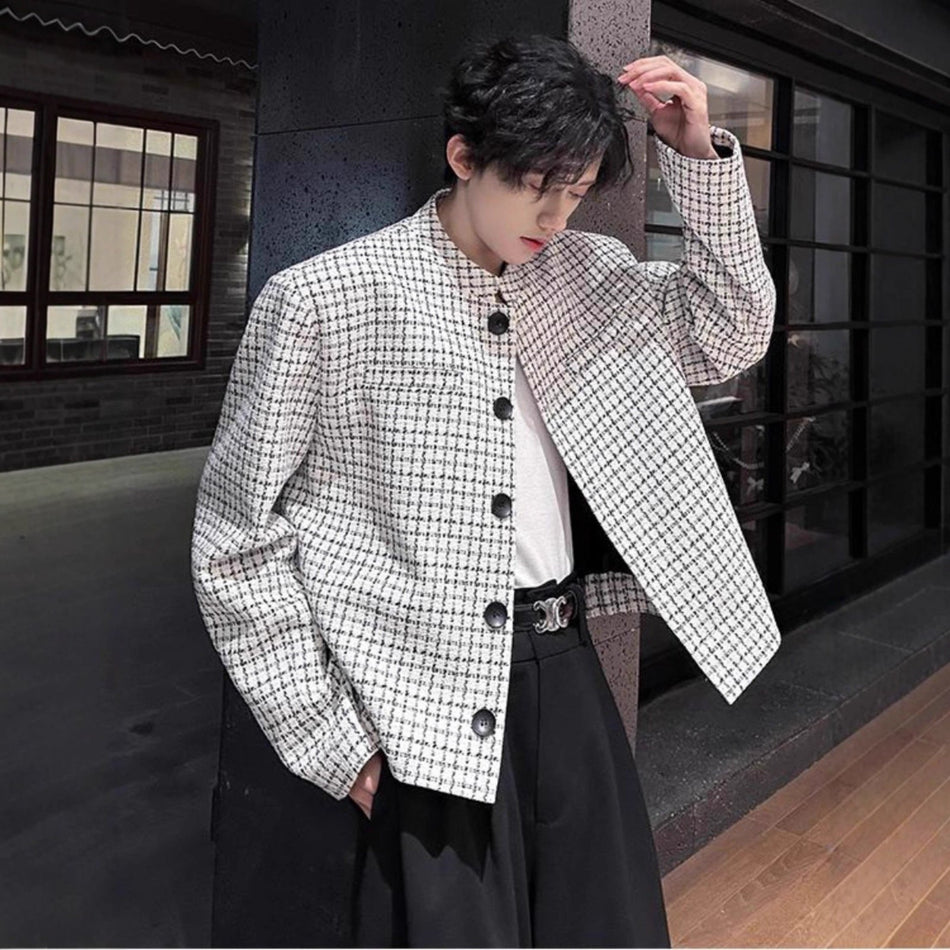 Chanel-Style Houndstooth Men’s Jacket – Spring & Autumn