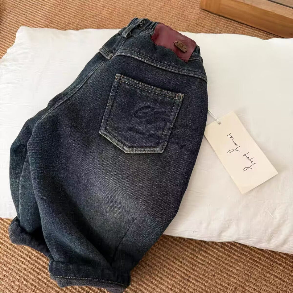 Kids Thick Fleece Jeans for Autumn & Winter
