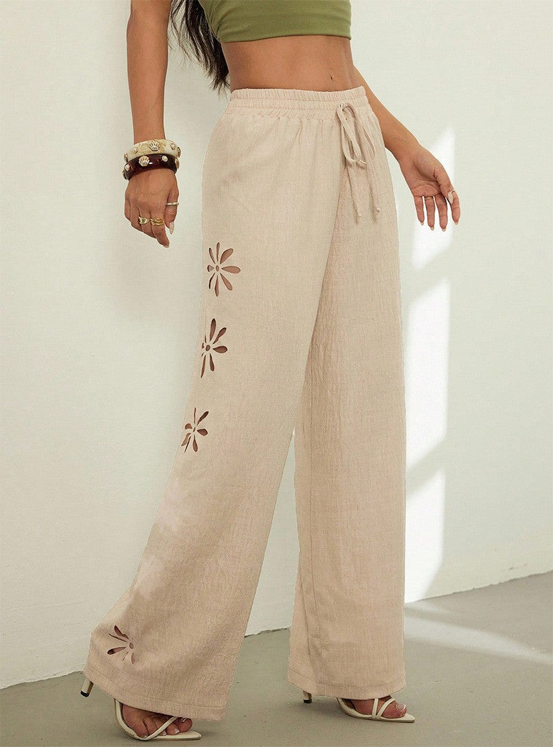 Women's High-Waisted Hollow-Out Straight Pants