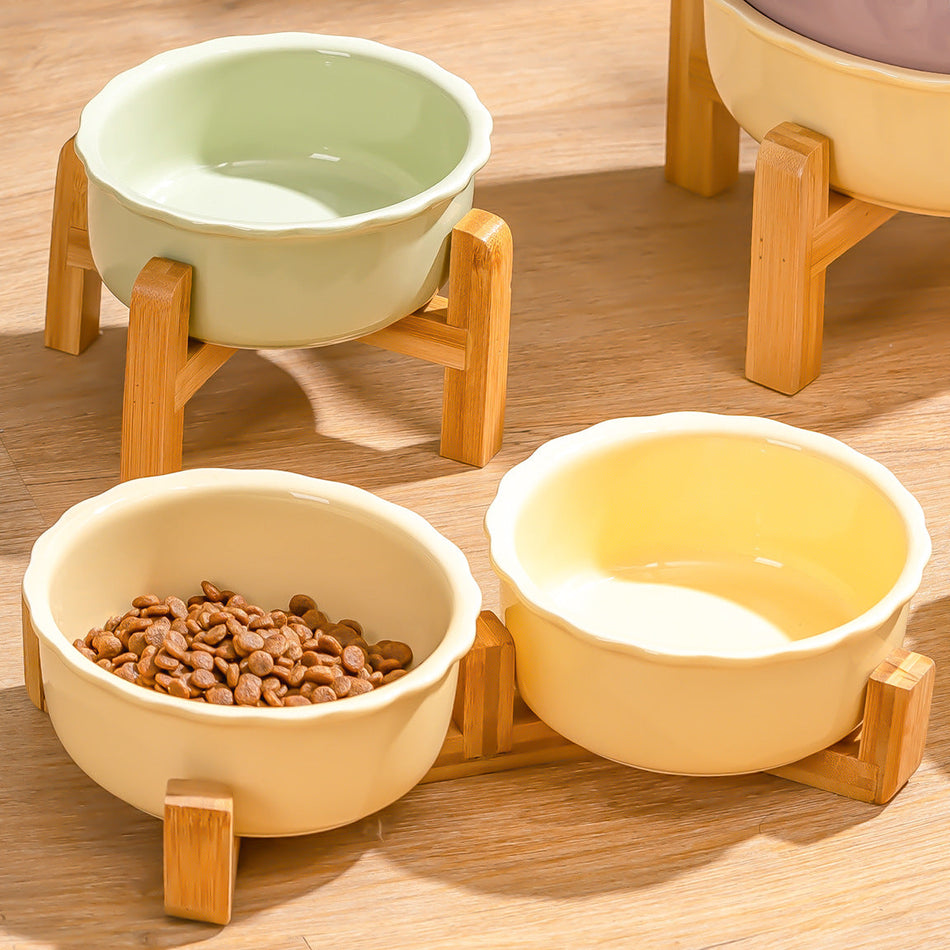 Elevated Ceramic Food Anti-Spill Pet Dog Feeding Water Bowl