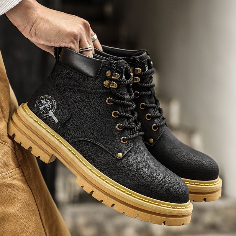 Winter High-Top Trbottomy Thick-Soled Leather Work Shoes Men