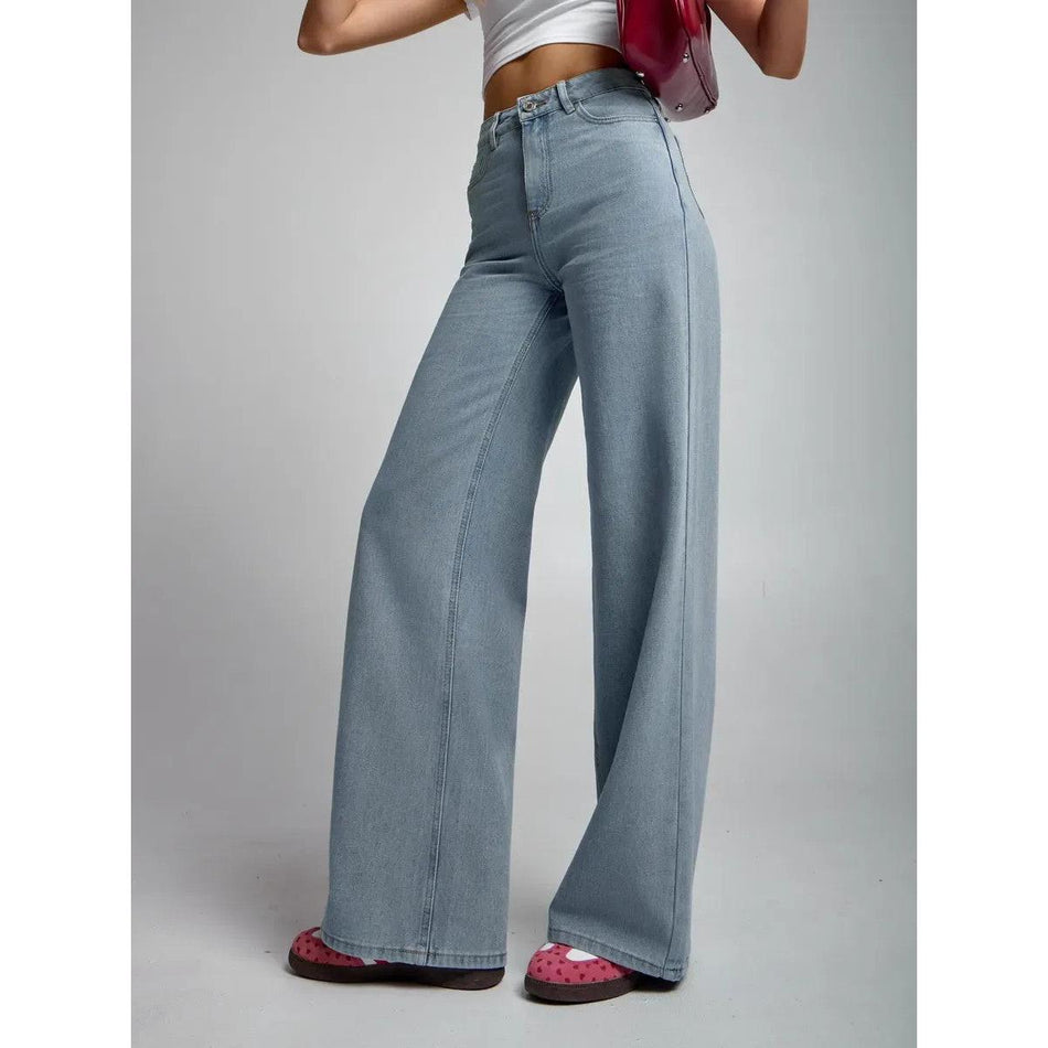 Women Retro High Waist Loose Wide Leg Straight Jeans