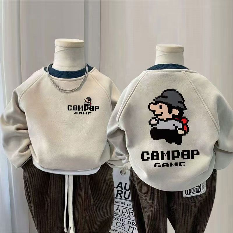 Boys’ Plush Cartoon Sweatshirt – Autumn Winter Warm