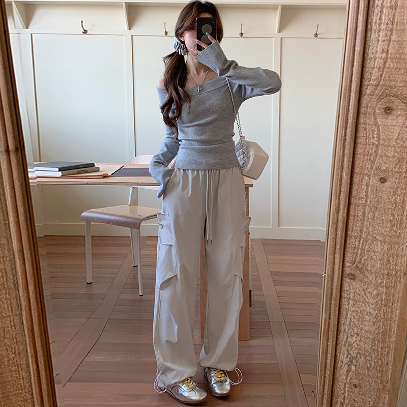 Vintage High-Waist Drawstring Wide-Leg Pants