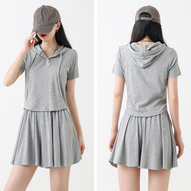 Hooded Top Shorts Casual Set Women