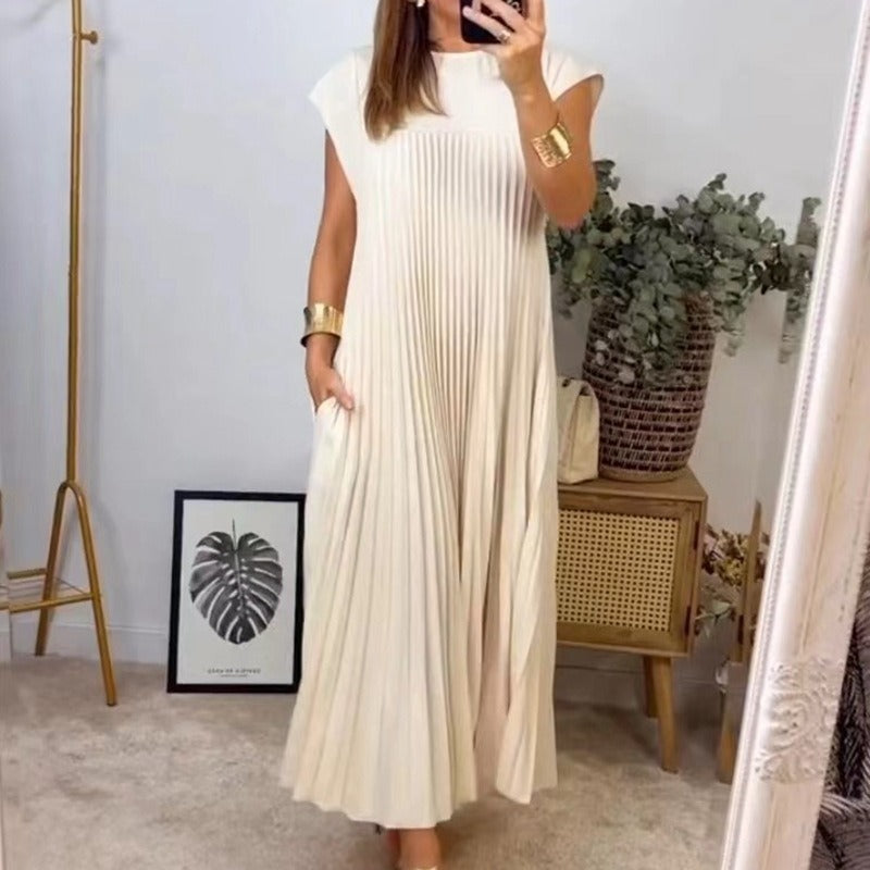 STOCK-Sleeveless Pleated Dress