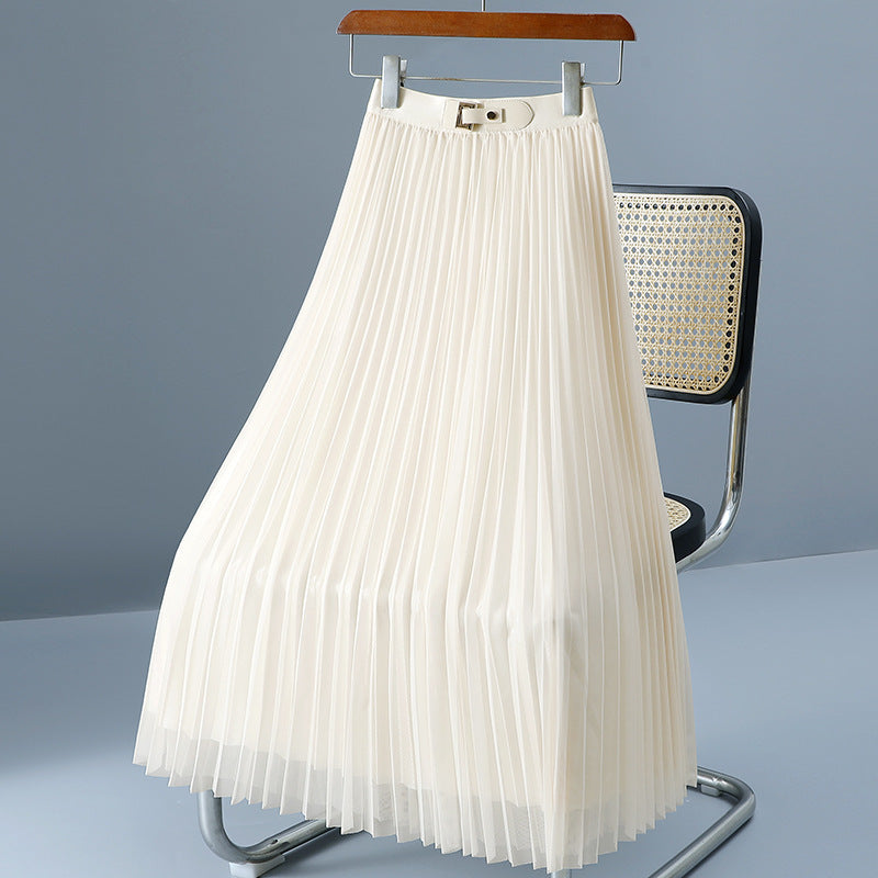 Solid Color Pleated Midi Skirt High Waist Autumn Winter