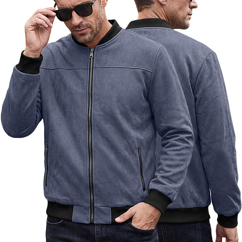 Men's Suede Pilot Jacket Retro Stand Collar Bomber