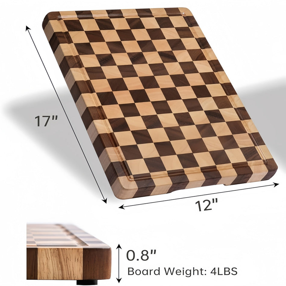 Acacia & Rubber Wood Chessboard Grid Cutting Board