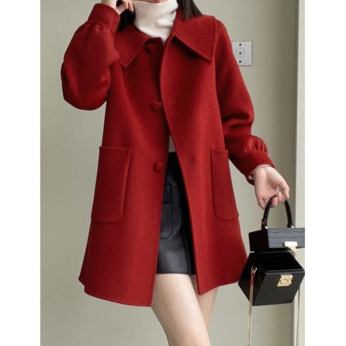 Women’s Mid-Length Love Buckle Woolen Coat