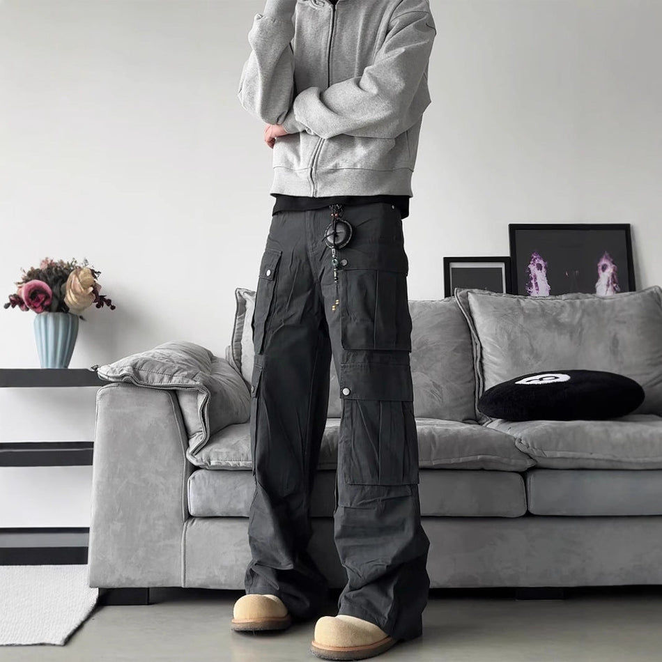 INSTOCK-Multi-Pocket Cargo Pants Men’s Wide Leg Overalls Summer