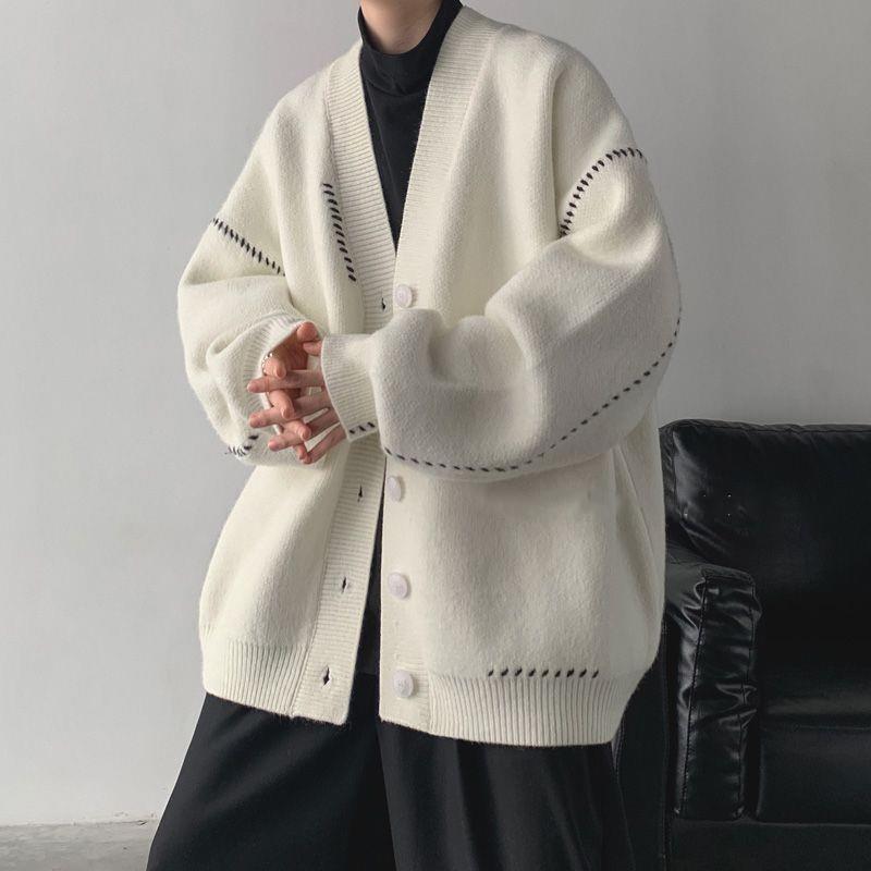 Men’s Japanese Loose V-Neck Knitted Sweater Cardigan