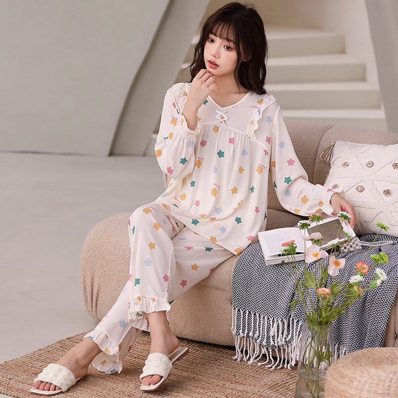 Yi Ni Cotton Silk Pajama Set – V-Neck Long Sleeve Homewear
