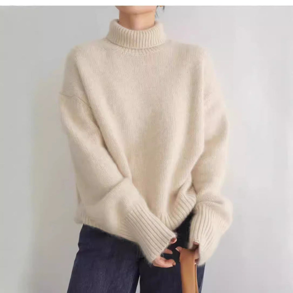 Women’s Soft Loose High Neck Knitted Sweater