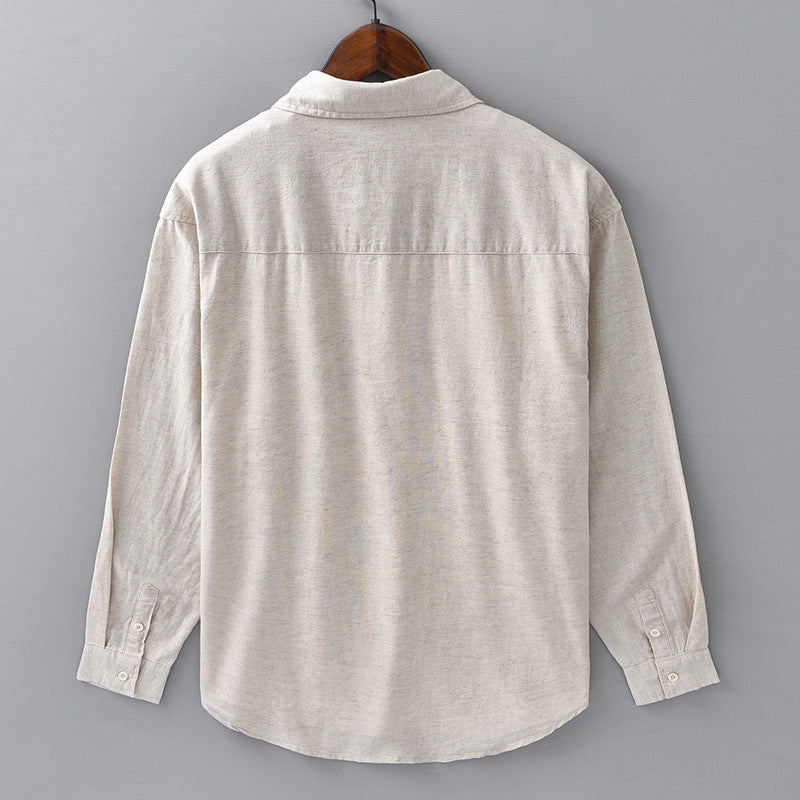 Men’s Spring Summer Linen Cotton Long-Sleeve Shirt