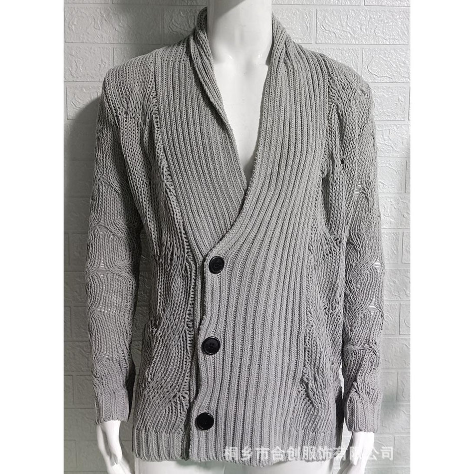 Men’s Pure Color Long-Sleeve Knitted Cardigan Sweater