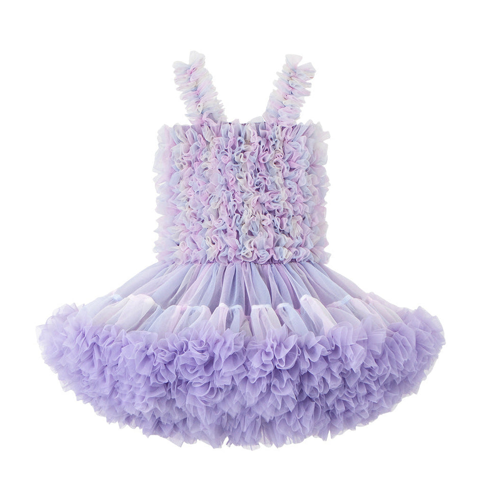Girls Mesh Tutu Suspender Princess Dress Layered Cake Skirt