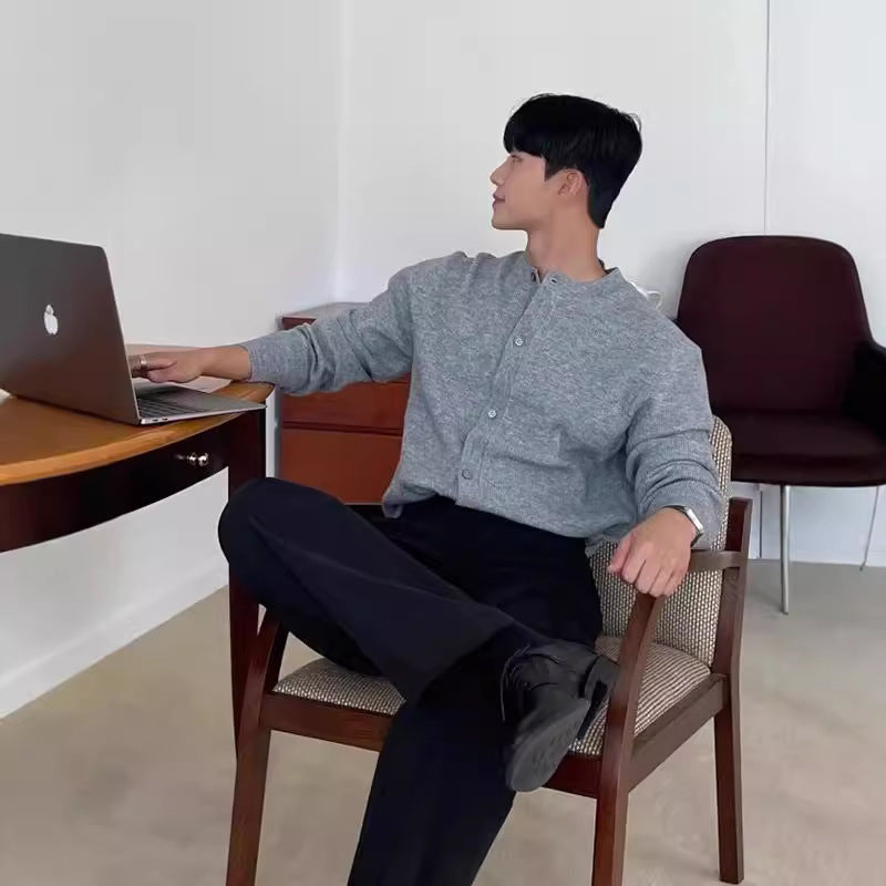 Men’s Korean Style Crewneck Knitted Sweater Jacket