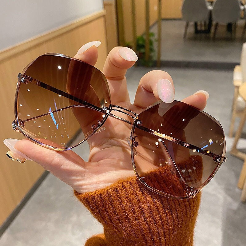 Rimless Korean Big-Face Slimming Sunglasses for Women