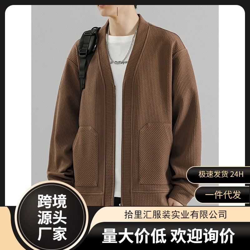 Men’s Loose V-Neck Knitted Sweater Jacket Autumn Winter