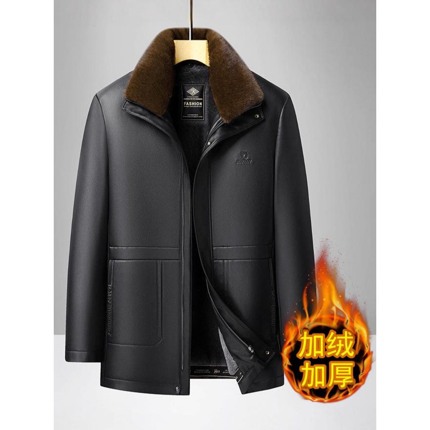 Men’s Warm Fleece-Lined Leather Jacket – Perfect for Dad